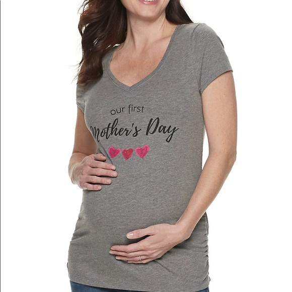 Mother’s Day Maternity a:glow™ Ruched V-Neck Tee - Picture 1 of 2